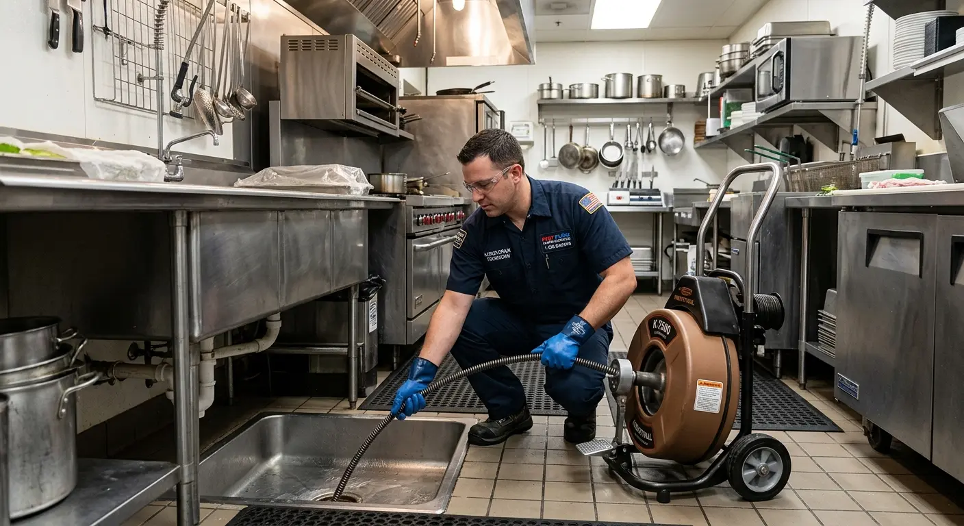 Commercial drain cleaning service in a restaurant kitchen in Fort Scott