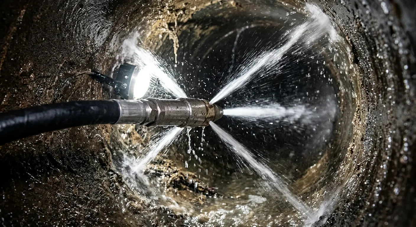 High-pressure hydro jetting nozzle cleaning sewer pipe for Sewer Cleanout in Fort Scott